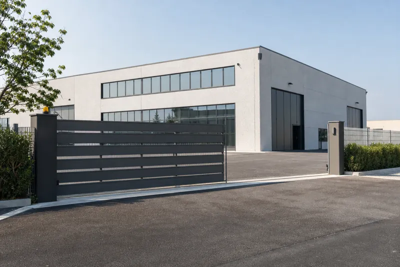 Il cancello scorrevole all’ingresso di un’azienda.